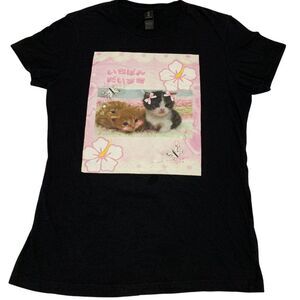 Coquette Kawaii Kittens Meow Black T Shirt